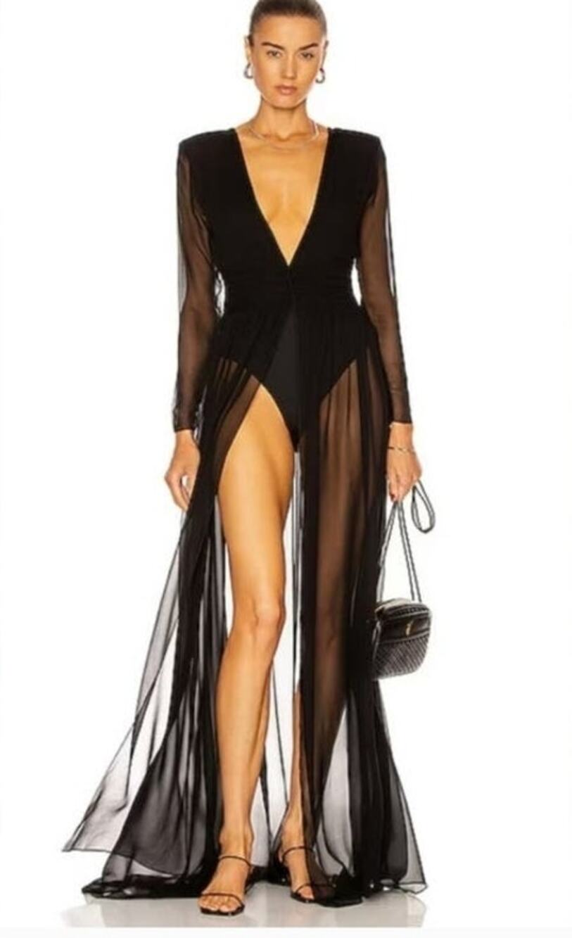 Retrofete Angela Dress Black Silk Size XXS Long Sleeve Sheer NWT V Neck